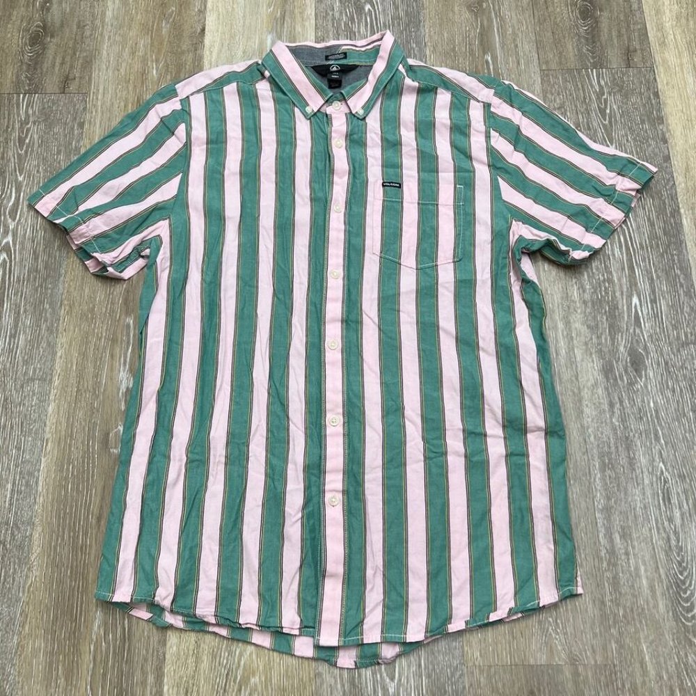Volcom Modern Fit Button Down Green Striped Casua… - image 7